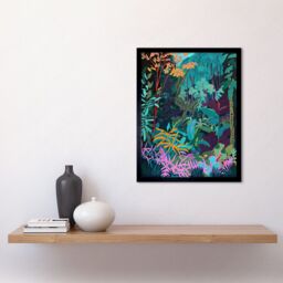 "Artery8 Wall Art Print Tropical Jungle Forest Vibrant Colour Art Framed in Black - Size: W12"" x H16""" - thumbnail 2