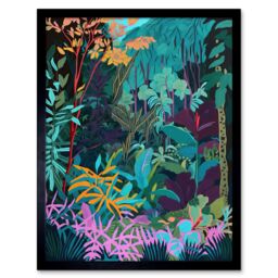 "Artery8 Wall Art Print Tropical Jungle Forest Vibrant Colour Art Framed in Black - Size: W12"" x H16""" - thumbnail 1