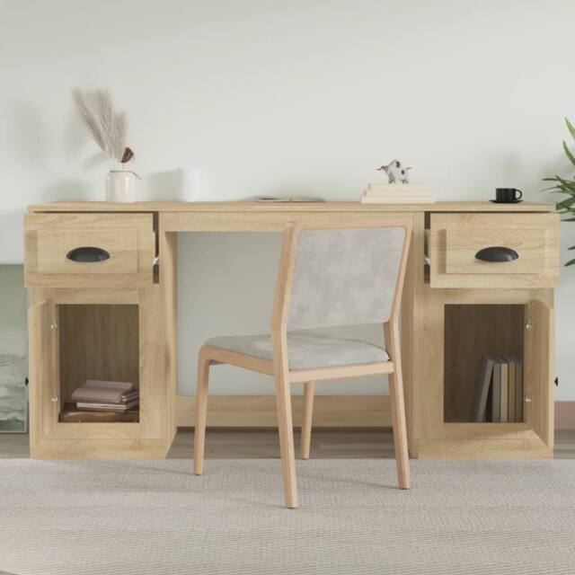 Berkfield Home Elegant Desk with Cabinet Sonoma Oak Engineered Wood in Brown - image 1