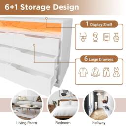 Matteo Marbled 6-Drawer Sideboard, Modern Storage Cabinet in White - Size: 120 cm x 90 cm - thumbnail 9
