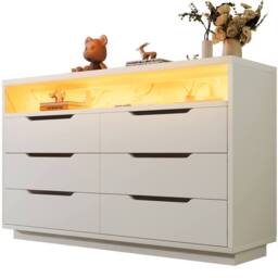 Matteo Marbled 6-Drawer Sideboard, Modern Storage Cabinet in White - Size: 120 cm x 90 cm