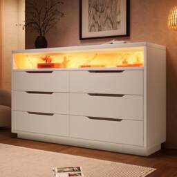 Matteo Marbled 6-Drawer Sideboard, Modern Storage Cabinet in White - Size: 120 cm x 90 cm - thumbnail 4