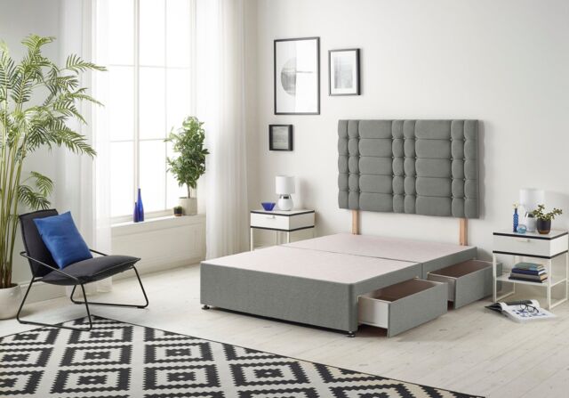 Somnior Bliss Divan Bed Base With 4 Drawers & Headboard Linen in Silver - Size: Double - image 1