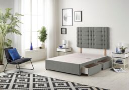 Somnior Bliss Divan Bed Base With 4 Drawers & Headboard Linen in Silver - Size: Double