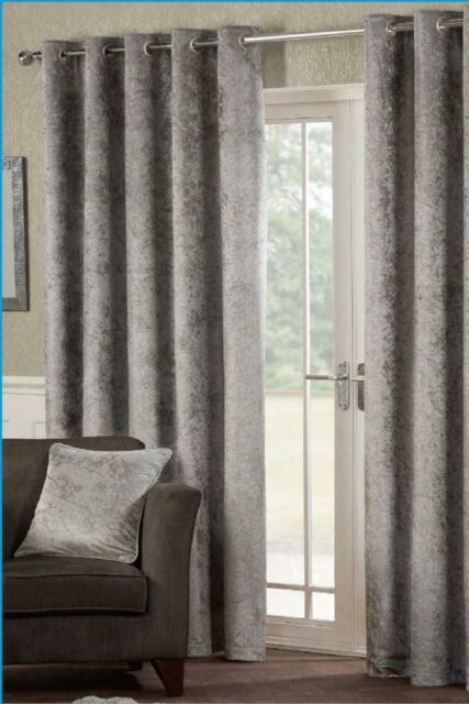 Alan Symonds Crushed Velvet Fully Lined Eyelet Curtains in Silver - Size: 168 cm width x 137 cm drop - image 1