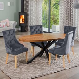 Artemis Home Dosenna Oval Dining Table Set with 4 Ravenna Velvet Chairs in Grey - thumbnail 1