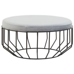 Orsina Grey Velvet Cage Stool With Round Seat, Kitchen Counter Perch, Minimalist Home Bar Seat, Urban Velvet Stool - thumbnail 1