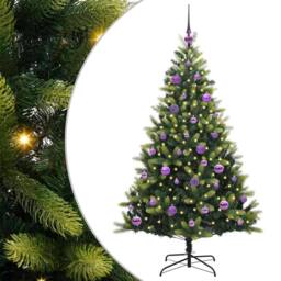 Berkfield Home Artificial Hinged Christmas Tree 150 LEDs Green 150 cm - thumbnail 2