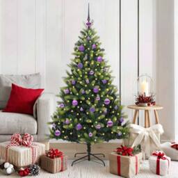 Berkfield Home Artificial Hinged Christmas Tree 150 LEDs Green 150 cm - thumbnail 1