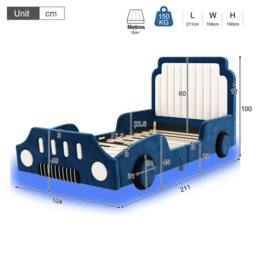Matteo Kids Racing Car Bed Blue Velvet Upholstered Kids Bed Frame - Size: Single - thumbnail 5