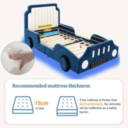 Matteo Kids Racing Car Bed Blue Velvet Upholstered Kids Bed Frame - Size: Single - thumbnail 7