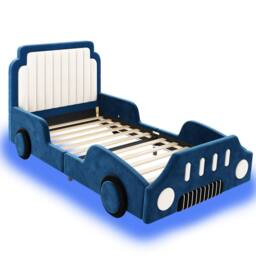 Matteo Kids Racing Car Bed Blue Velvet Upholstered Kids Bed Frame - Size: Single - thumbnail 9