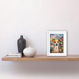 "Artery8 Wall Art Print Chihuahua in the Wildflowers Artwork Colourful Meadow Dog Portrait Artwork Framed 9X7 Inch in White - Size: W7"" x H9""" - thumbnail 2
