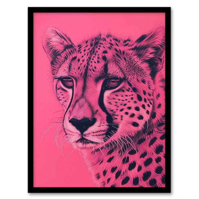 "Artery8 Cheetah Hot Pink Pencil Art Animal Portrait Framed Art Print - Size: W12"" x H16""" - image 1