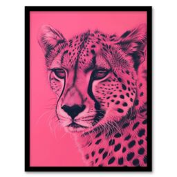 "Artery8 Cheetah Hot Pink Pencil Art Animal Portrait Framed Art Print - Size: W12"" x H16""" - thumbnail 1