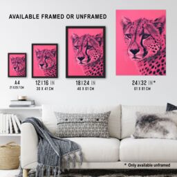 "Artery8 Cheetah Hot Pink Pencil Art Animal Portrait Framed Art Print - Size: W12"" x H16""" - thumbnail 3