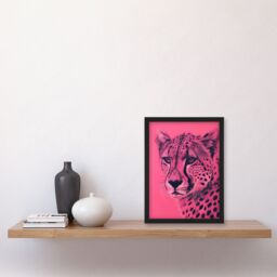 "Artery8 Cheetah Hot Pink Pencil Art Animal Portrait Framed Art Print - Size: W12"" x H16""" - thumbnail 4