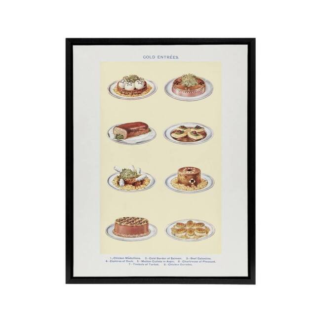 "Artery8 Cold Entree Dishes Kitchen Decor Mrs Beeton Framed Canvas Wall Art in Yellow - Size: W12"" x H16""" - image 1