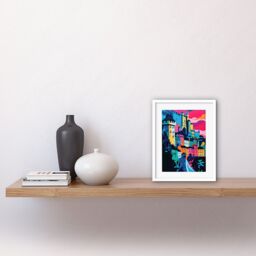 "Artery8 Wall Art Print Nottingham City Vibrant Abstract Pop Art Cityscape Artwork Framed 9X7 Inch in White - Size: W7"" x H9""" - thumbnail 2