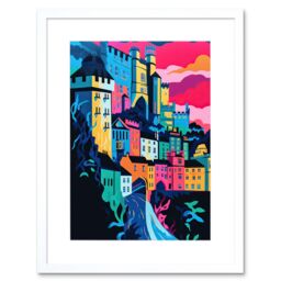 "Artery8 Wall Art Print Nottingham City Vibrant Abstract Pop Art Cityscape Artwork Framed 9X7 Inch in White - Size: W7"" x H9""" - thumbnail 1
