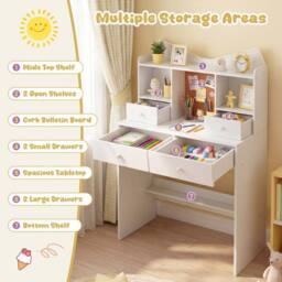 Costway Kids Study Desk & Chair Set Wooden Writing Table w/ Chair & 4 Drawers in White - thumbnail 4