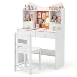 Costway Kids Study Desk & Chair Set Wooden Writing Table w/ Chair & 4 Drawers in White - thumbnail 3