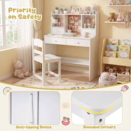 Costway Kids Study Desk & Chair Set Wooden Writing Table w/ Chair & 4 Drawers in White - thumbnail 6