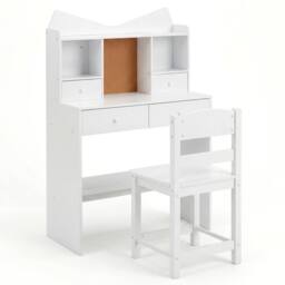 Costway Kids Study Desk & Chair Set Wooden Writing Table w/ Chair & 4 Drawers in White