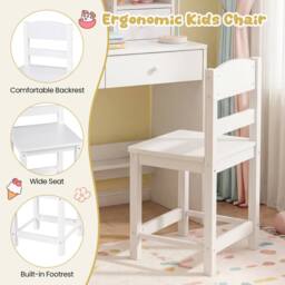 Costway Kids Study Desk & Chair Set Wooden Writing Table w/ Chair & 4 Drawers in White - thumbnail 5