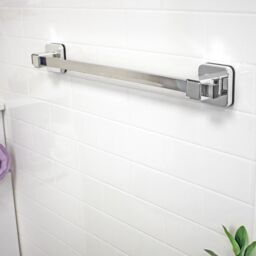 Showerdrape Pushloc Chrome Steel Suction Wall Mounted 540mm Towel Rail in Silver