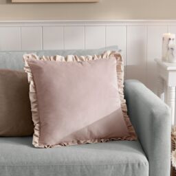 Wylder Solene Ruffle Matte Velvet Cushion in Pink - Size: 45 cm x 45 cm