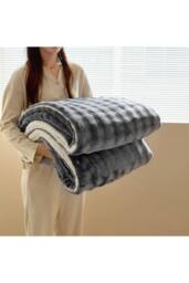 Living and Home Soft Polyester Throw Blanket in Grey - Size: Small - thumbnail 3