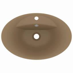 Berkfield Home Luxury Basin Overflow Oval Matt Cream 58.5x39 cm Ceramic in Tan - thumbnail 4