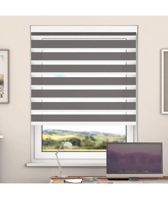 New Edge Blinds Metal Day & Night Zebra Roller Blind with Cassette in Mid Grey - Size: 120 cm width x 200 cm drop