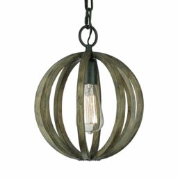 Loops 1 Bulb Ceiling Light Fitting Weather Oak Wood Antique Forged Iron LED E27 60W