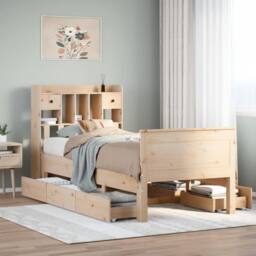 Berkfield Home Decorative Bookcase Bed without Mattress 90x200 cm Solid Wood Pine in Light Brown - thumbnail 2