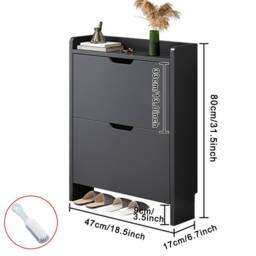 Kelvenix Shoes Storage Cabinet Wooden Cupboard Organiser in Black - thumbnail 2