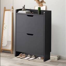 Kelvenix Shoes Storage Cabinet Wooden Cupboard Organiser in Black