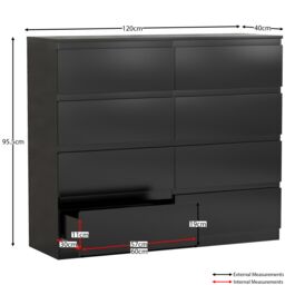 Home Discount Vida Designs Denver 4Pc Bedroom Set(2 Bedside, 8 Drawer Chest, Wardrobe) in Black - thumbnail 3