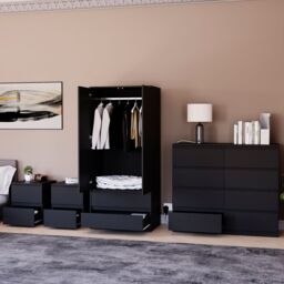 Home Discount Vida Designs Denver 4Pc Bedroom Set(2 Bedside, 8 Drawer Chest, Wardrobe) in Black - thumbnail 5