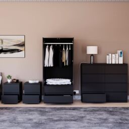 Home Discount Vida Designs Denver 4Pc Bedroom Set(2 Bedside, 8 Drawer Chest, Wardrobe) in Black - thumbnail 7