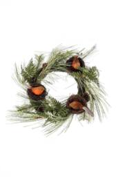 Homescapes Artificial Christmas Wreath with Robins Nests, 16 Inch in Green