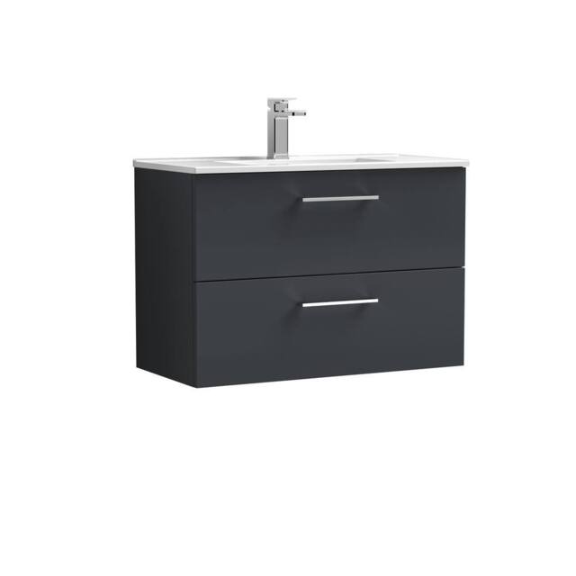 Balterley Bathroom 2 Soft Close Drawer, Wall Hung Vanity Unit, Black, 435mm in Grey - image 1