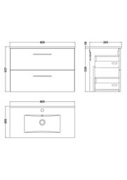 Balterley Bathroom 2 Soft Close Drawer, Wall Hung Vanity Unit, Black, 435mm in Grey - thumbnail 2