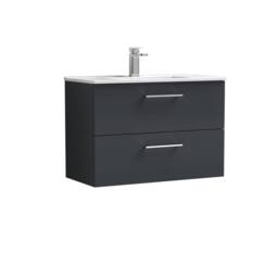 Balterley Bathroom 2 Soft Close Drawer, Wall Hung Vanity Unit, Black, 435mm in Grey - thumbnail 1