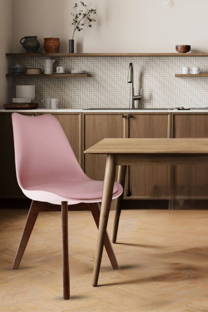 Fusion Living Soho Plastic Dining Chair with Squared Dark Wood Legs in Dusty Pink - image 1