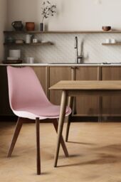 Fusion Living Soho Plastic Dining Chair with Squared Dark Wood Legs in Dusty Pink - thumbnail 1