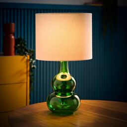 ValueLights Aida Natural Linen Tall Shade Bright Bubble Glass Table Lamp & Bulb in Bright Green - thumbnail 3