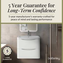 Balterley Bathroom Wall Hung 2 Drawer Vanity & Polymarble Basin, White, 600mm in White - thumbnail 4