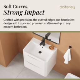 Balterley Bathroom Wall Hung 2 Drawer Vanity & Polymarble Basin, White, 600mm in White - thumbnail 6